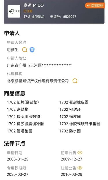 China Guangzhou Tianhe Qianjin Midao Oil Seal Firm certification